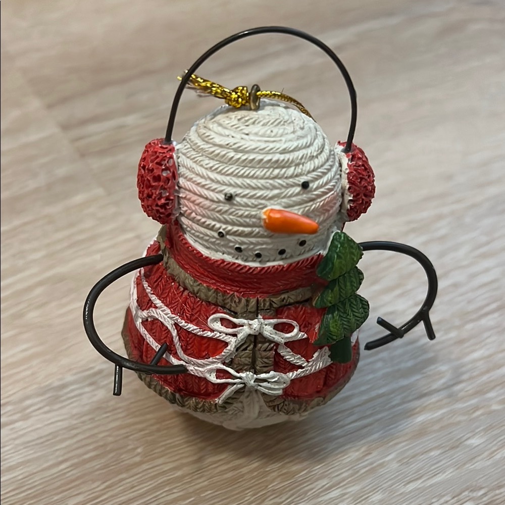 Festive Snowman Ornament with Red Earmuffs resin wire #063